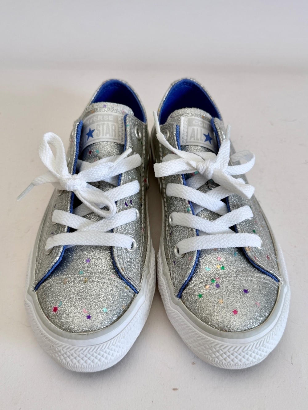 New Converse CTAS OX Glitter Sneakers Silver Stars Size 13